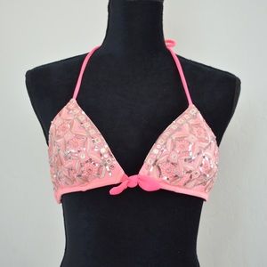 Victoria’s Secret Baby / Hot Pink Sequined & Embroidered Triangle Bikini Top